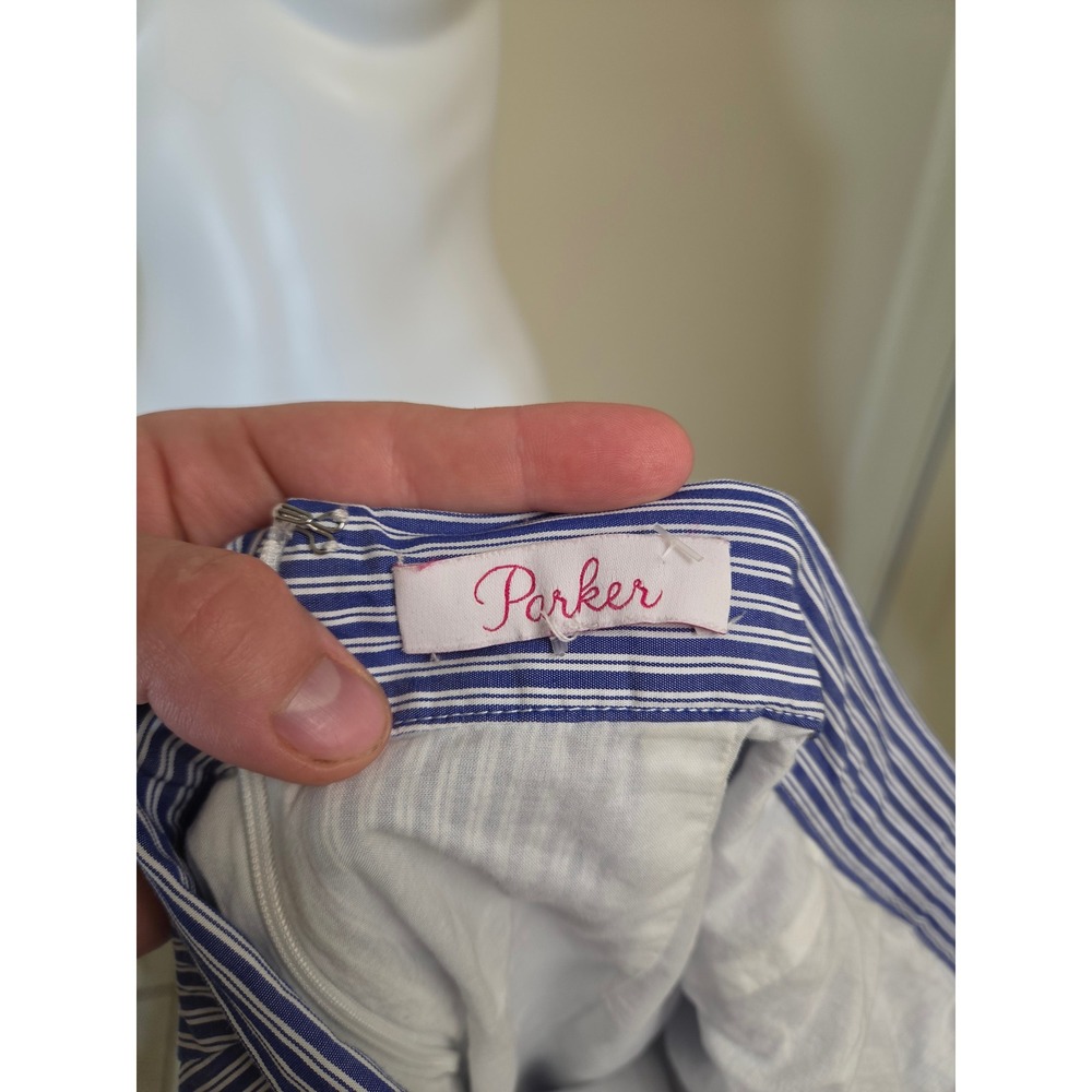 Parker Blue White Striped Cotton Ruffle Mini Skirt Side‎ Tie Wrap Small - Picture 2 of 12